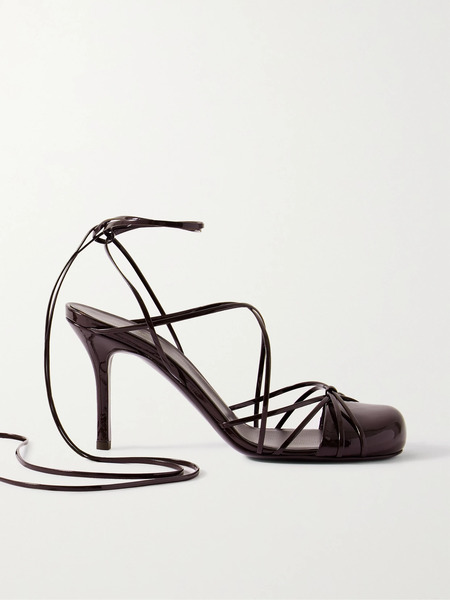  The Row The Row - Joan Lace-up Patent-leather Sandals - Dark Brown 