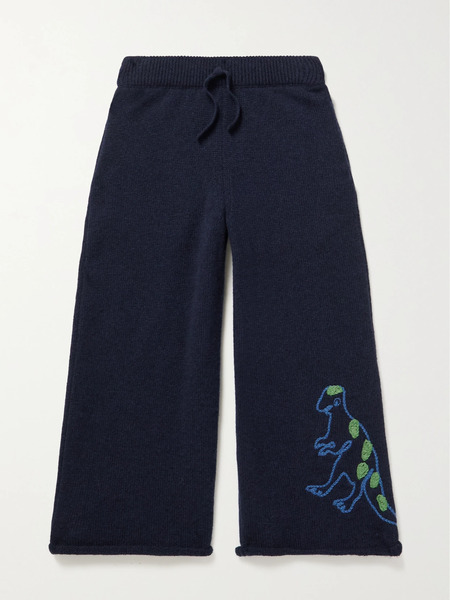  The Row Kids The Row Kids - T-rex Embroidered Cashmere Track Pants - Navy 