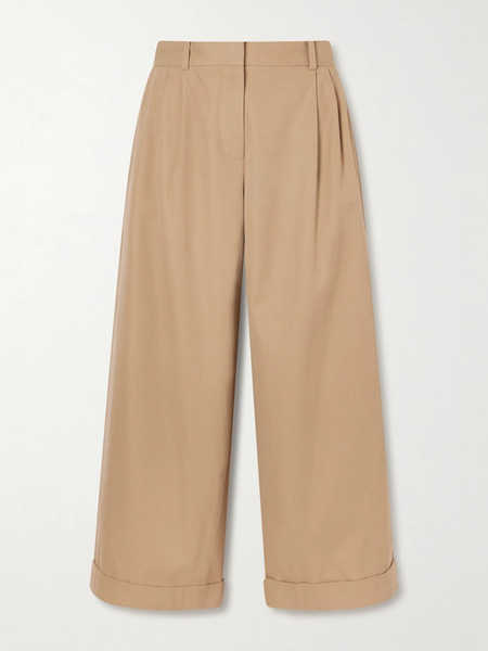  The Row The Row - Lior Cropped Pleated Cotton And Cashmere-blend Wide-leg Pants - Sand 