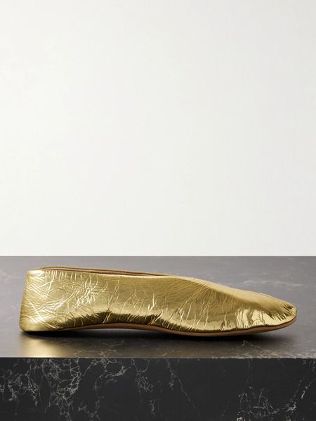  The Row The Row - Stella Metallic Crinkled-leather Ballet Flats - Gold 