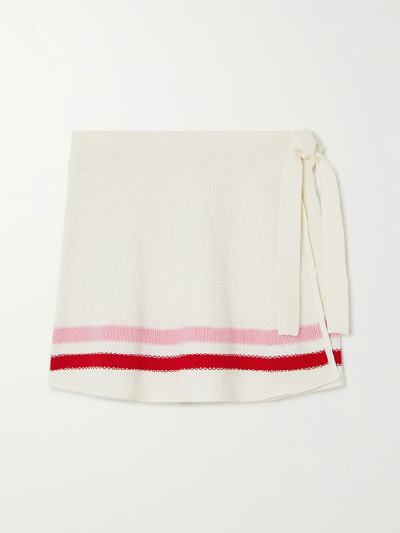  The Upside The Upside - Salima Striped Cotton Mini Wrap Skirt - White 