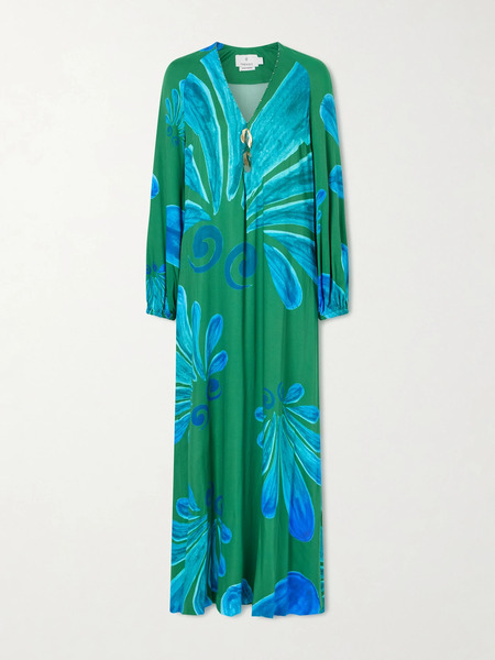  Themis Z Themis Z - Alcmene Embellished Printed Crepe Maxi Dress - Green 