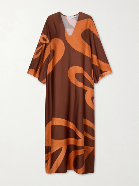  Themis Z Themis Z - Amalthea Printed Satin Kaftan - Brown 