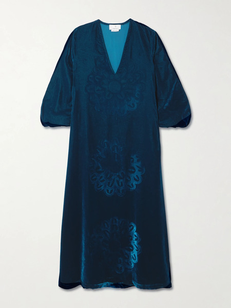  Themis Z Themis Z - Anthos Devoré Silk-blend Velvet Maxi Dress - Midnight Blue 