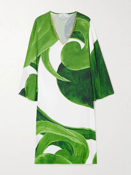  Themis Z Themis Z - Artemis Chain-embellished Printed Jersey Midi Dress - Green 