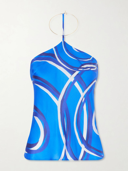  Themis Z Themis Z - Elysia Asymmetric Printed Silk-blend Satin Top - Blue 