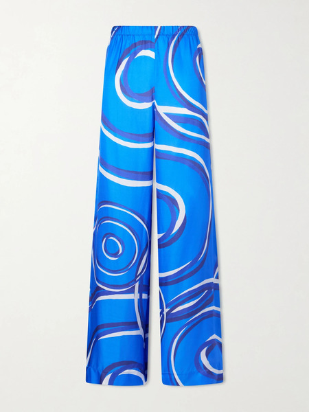  Themis Z Themis Z - Elysia Printed Silk-blend Satin Wide-leg Pants - Blue 