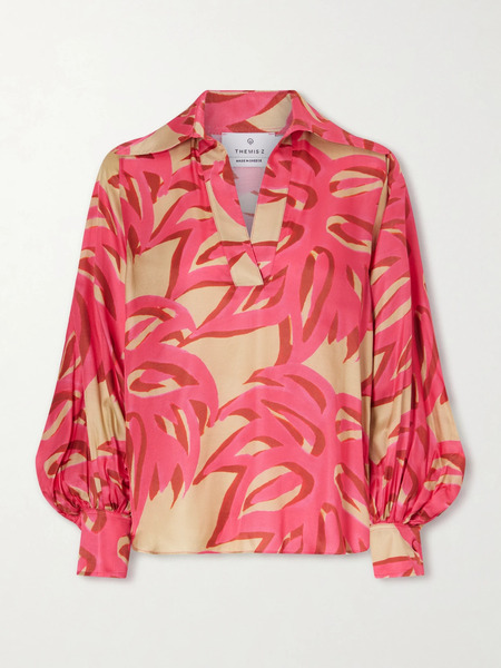  Themis Z Themis Z - Ismene Printed Silk-blend Satin Blouse - Pink 