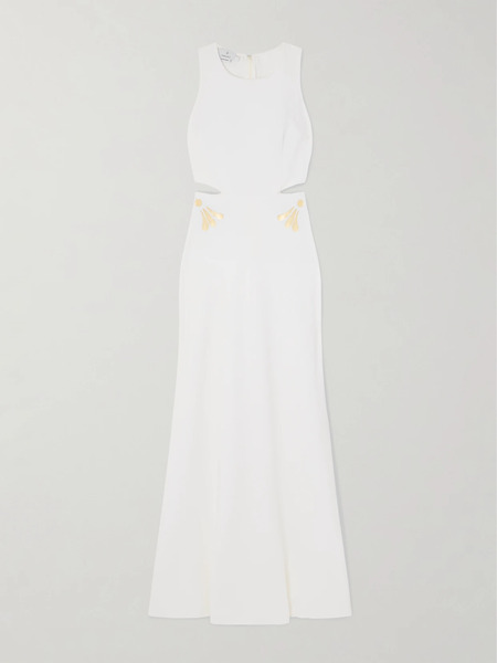  Themis Z Themis Z - Kallos Cutout Printed Crepe Maxi Dress - White 