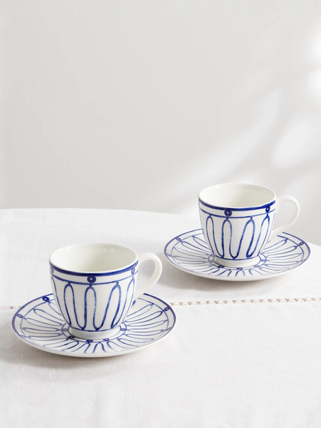  Themis Z Themis Z - Kyma Set Of Two Painted Porcelain Cups And Saucers - Blue 