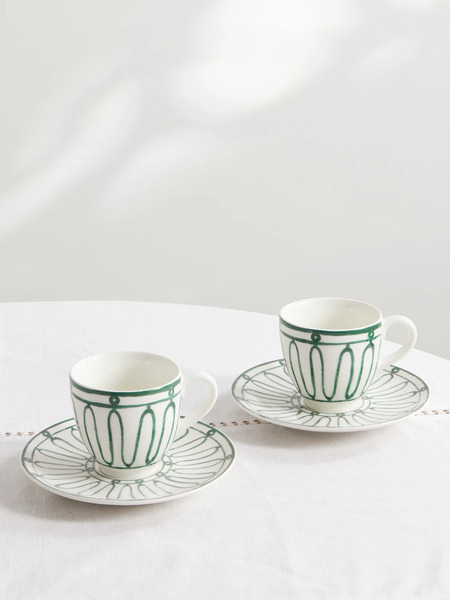  Themis Z Themis Z - Kyma Set Of Two Painted Porcelain Cups And Saucers - Green 