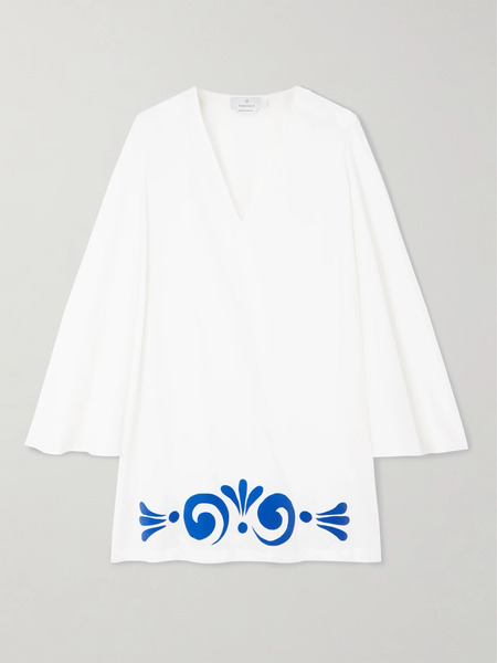  Themis Z Themis Z - Leucothea Flocked Cotton-jersey Mini Dress - White 
