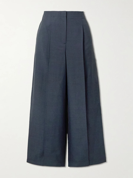 Theory Theory - Cropped Pleated Cotton-twill Wide-leg Pants - Navy 