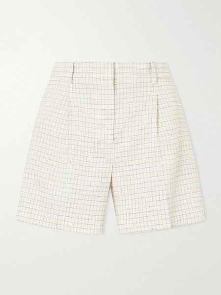  Theory Theory - Fluid Checked Linen-blend Shorts - Off-white 