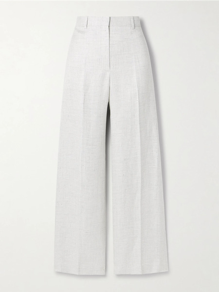  Theory Theory - Houndstooth Linen-blend Wide-leg Pants - Light Gray 