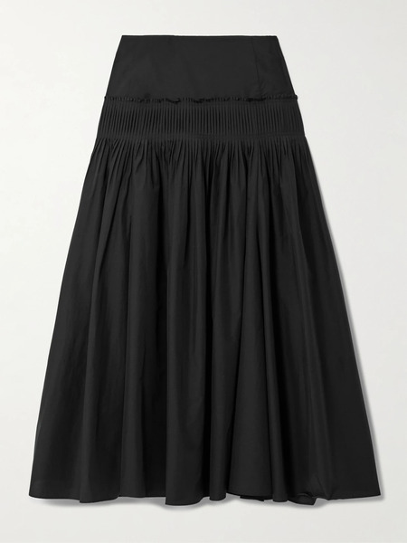  Theory Theory - Pintucked Pleated Cotton-blend Poplin Maxi Skirt - Black 