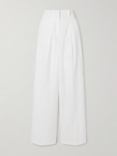  Theory Theory - Pleated Cotton-jacquard Wide-leg Pants - White 