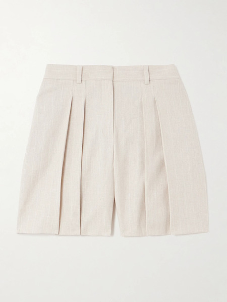  Theory Theory - Pleated Linen-blend Canvas Shorts - Sand 