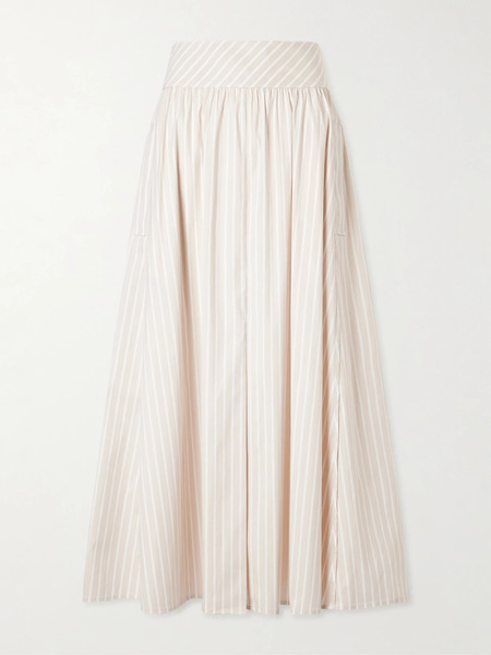  Theory Theory - Striped Cotton-blend Maxi Skirt - Sand 