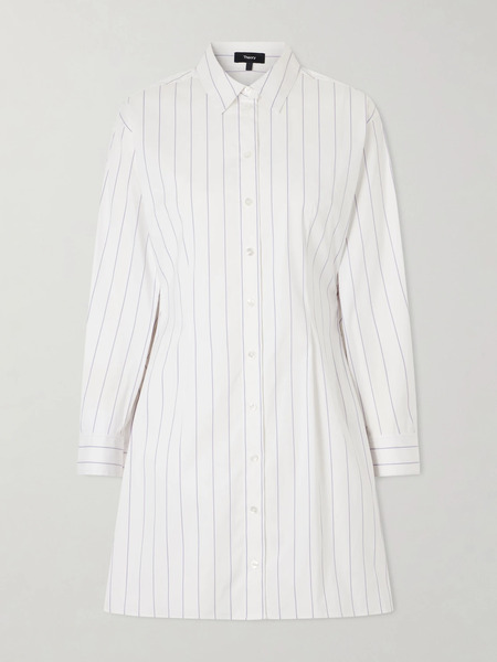  Theory Theory - Striped Cotton-blend Poplin Mini Dress - White 