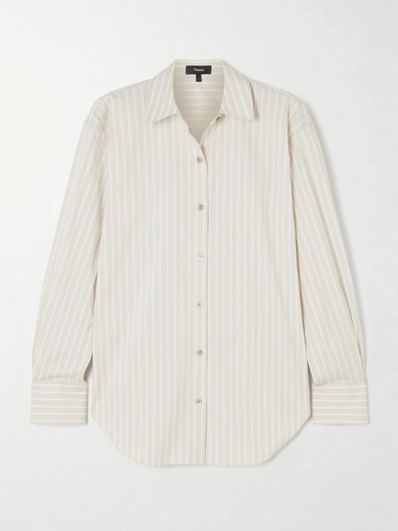  Theory Theory - Striped Cotton-blend Poplin Shirt - Sand 