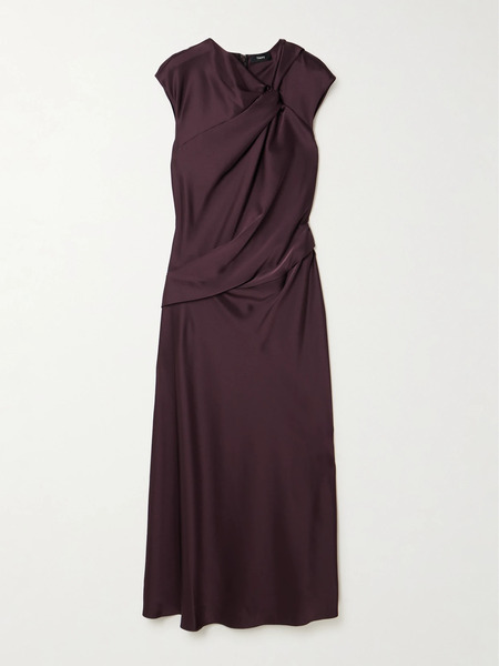  Theory Theory - Twist-front Draped Satin Midi Dress - Plum 