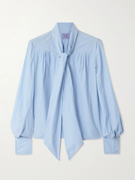  Thierry Colson Thierry Colson - Alba Pussy-bow Striped Cotton-poplin Blouse - Blue 