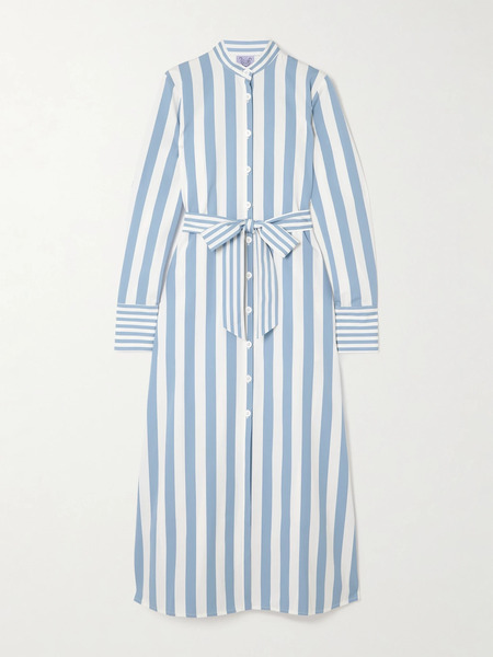  Thierry Colson Thierry Colson - Alla Belted Striped Cotton-poplin Maxi Shirt Dress - Blue 