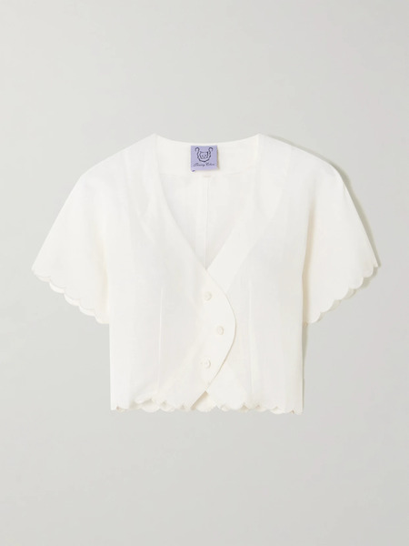  Thierry Colson Thierry Colson - Bianca Scalloped Cotton And Linen-blend Top - Off-white 