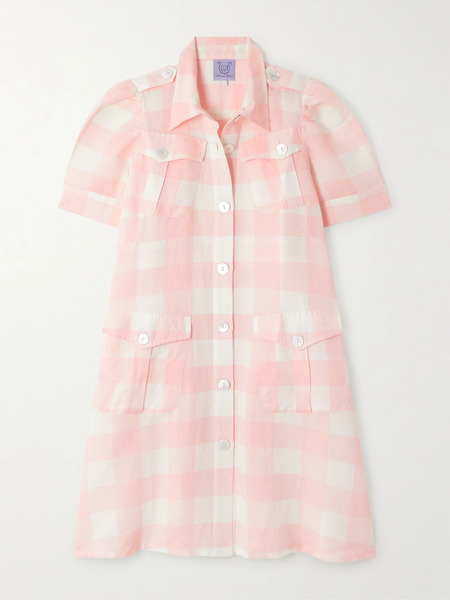  Thierry Colson Thierry Colson - Boa Checked Linen And Cotton-blend Mini Dress - Pink 