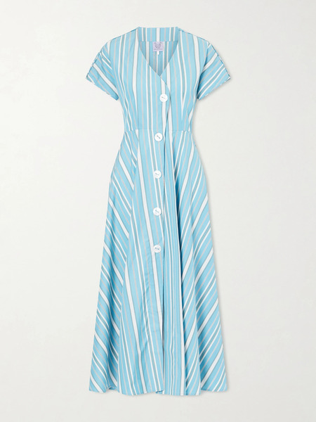  Thierry Colson Thierry Colson - Cassandra Striped Cotton-poplin Midi Dress - Blue 