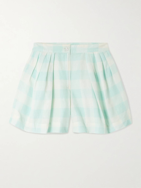  Thierry Colson Thierry Colson - Kenya Pleated Checked Linen And Cotton-blend Shorts - Mint 