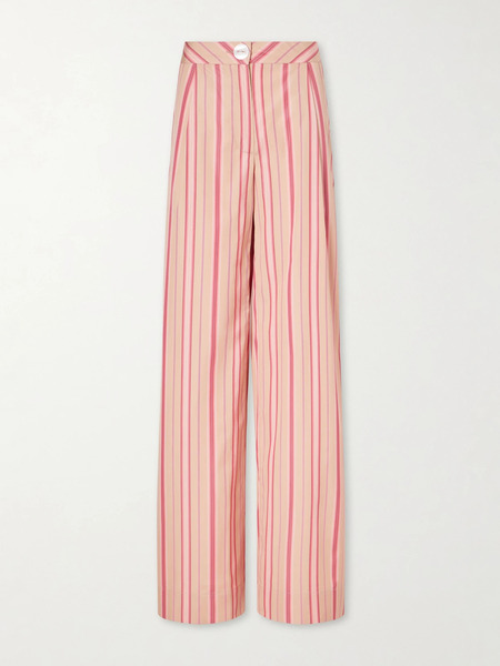  Thierry Colson Thierry Colson - Loulou Pleated Striped Cotton-poplin Wide-leg Pants - Pink 