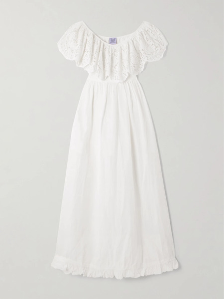  Thierry Colson Thierry Colson - Milos Ruffled Broderie Anglaise Linen And Cotton-blend Maxi Dress - Off-white 