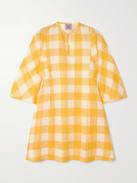 Thierry Colson Thierry Colson - Rachel Gingham Linen And Cotton-blend Mini Dress - Yellow 