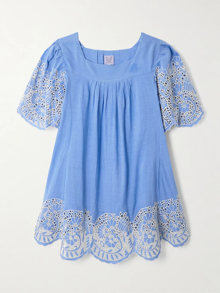  Thierry Colson Thierry Colson - Scarlett Broderie Anglaise Linen And Cotton-blend Mini Dress - Blue 