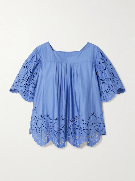  Thierry Colson Thierry Colson - Scarletta Pleated Broderie Anglaise Cotton-poplin Blouse - Blue 