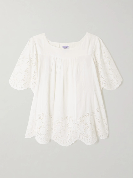  Thierry Colson Thierry Colson - Scarletta Pleated Broderie Anglaise Linen And Cotton-blend Blouse - Off-white 