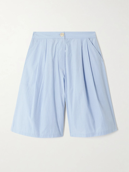  Thierry Colson Thierry Colson - Striped Pleated Cotton-poplin Shorts - Blue 