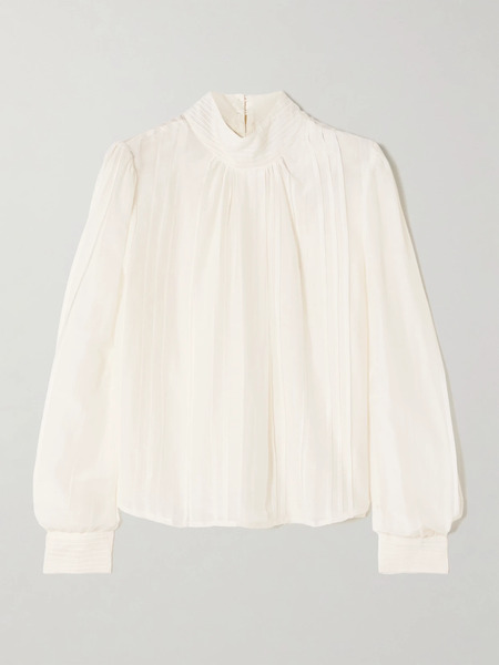  Thierry Colson Thierry Colson - Teresa Pintucked Cotton And Silk-blend Voile Turtleneck Blouse - Off-white 