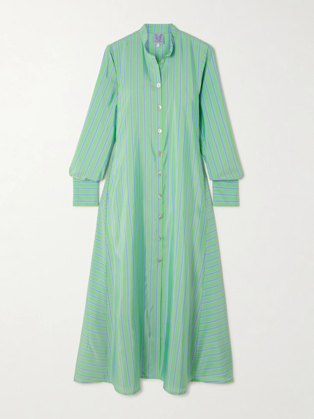  Thierry Colson Thierry Colson - The Alla Striped Silk Midi Dress - Green 