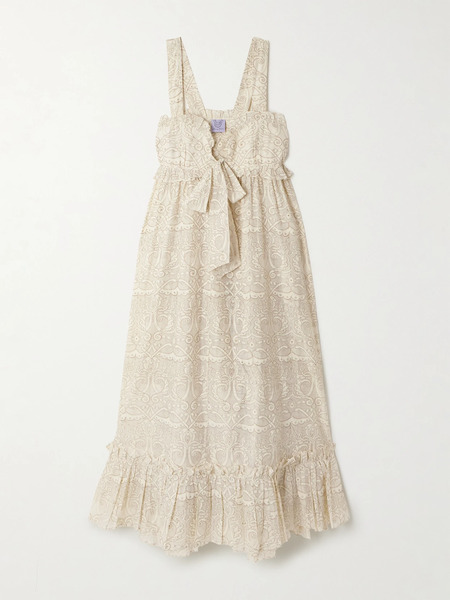  Thierry Colson Thierry Colson - Valentina Ruffled Glittered Printed Cotton And Silk-blend Dress - Cream 