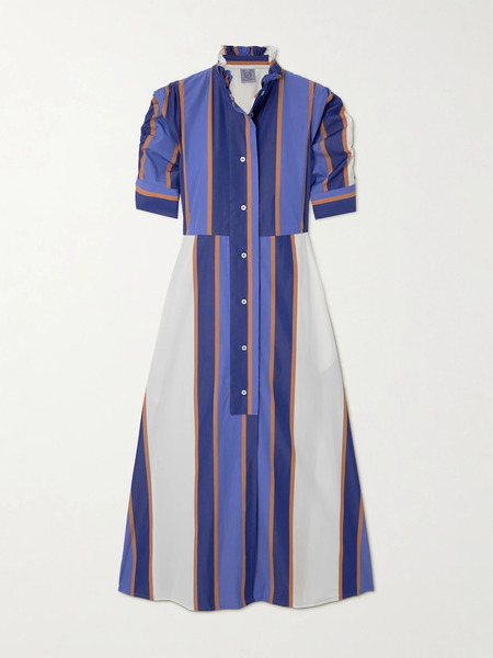  Thierry Colson Thierry Colson - Venetia Pleated Striped Cotton-poplin Midi Dress - Blue 