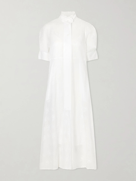  Thierry Colson Thierry Colson - Venetia Ruffled Broderie Anglaise Cotton Midi Dress - Off-white 