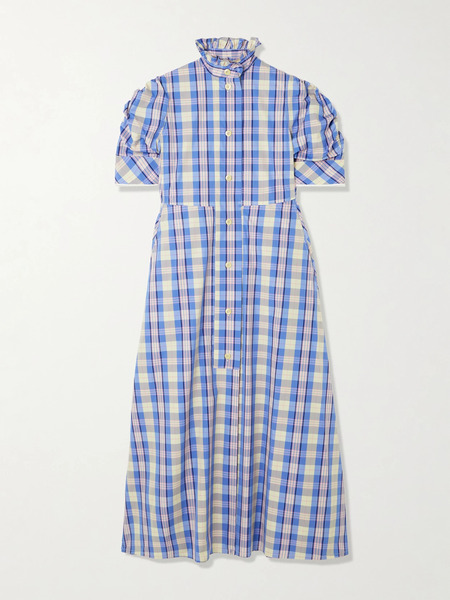  Thierry Colson Thierry Colson - Venetia Ruffled Checked Cotton-blend Midi Dress - Blue 