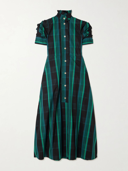  Thierry Colson Thierry Colson - Venetia Ruffled Gathered Checked Cotton-poplin Midi Dress - Green 