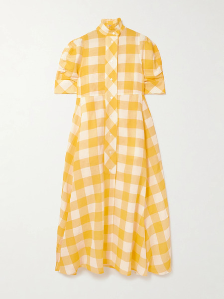  Thierry Colson Thierry Colson - Venetia Ruffled Gingham Linen And Cotton-blend Midi Dress - Yellow 