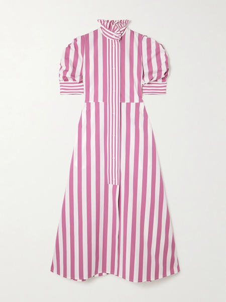  Thierry Colson Thierry Colson - Venetia Ruffled Striped Cotton-poplin Midi Dress - Pink 