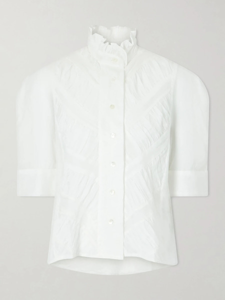 Thierry Colson Thierry Colson - Vita Ruffled Pleated Cotton-gauze Shirt - Off-white 