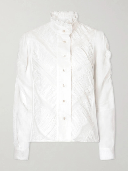  Thierry Colson Thierry Colson - Wind Ruffled Ruched Cotton-voile Blouse - Off-white 